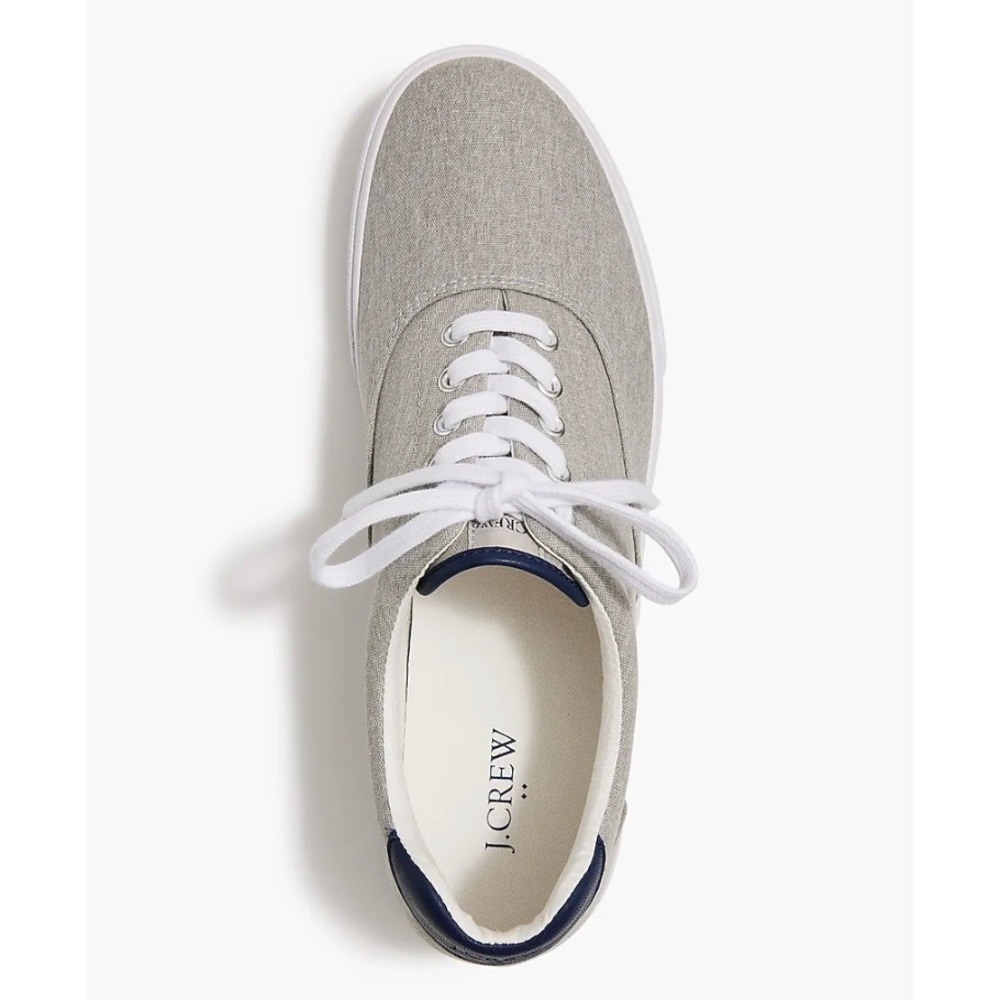 J.Crew Mens Low Top Grey Textile Sneakers Navy Leather Trim BS135 SZ 10 - Picture 4 of 7